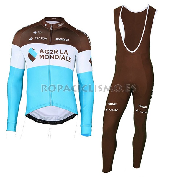 2018 Maillot Ag2r La Mondiale Tirantes Mangas Largas Marron Azul